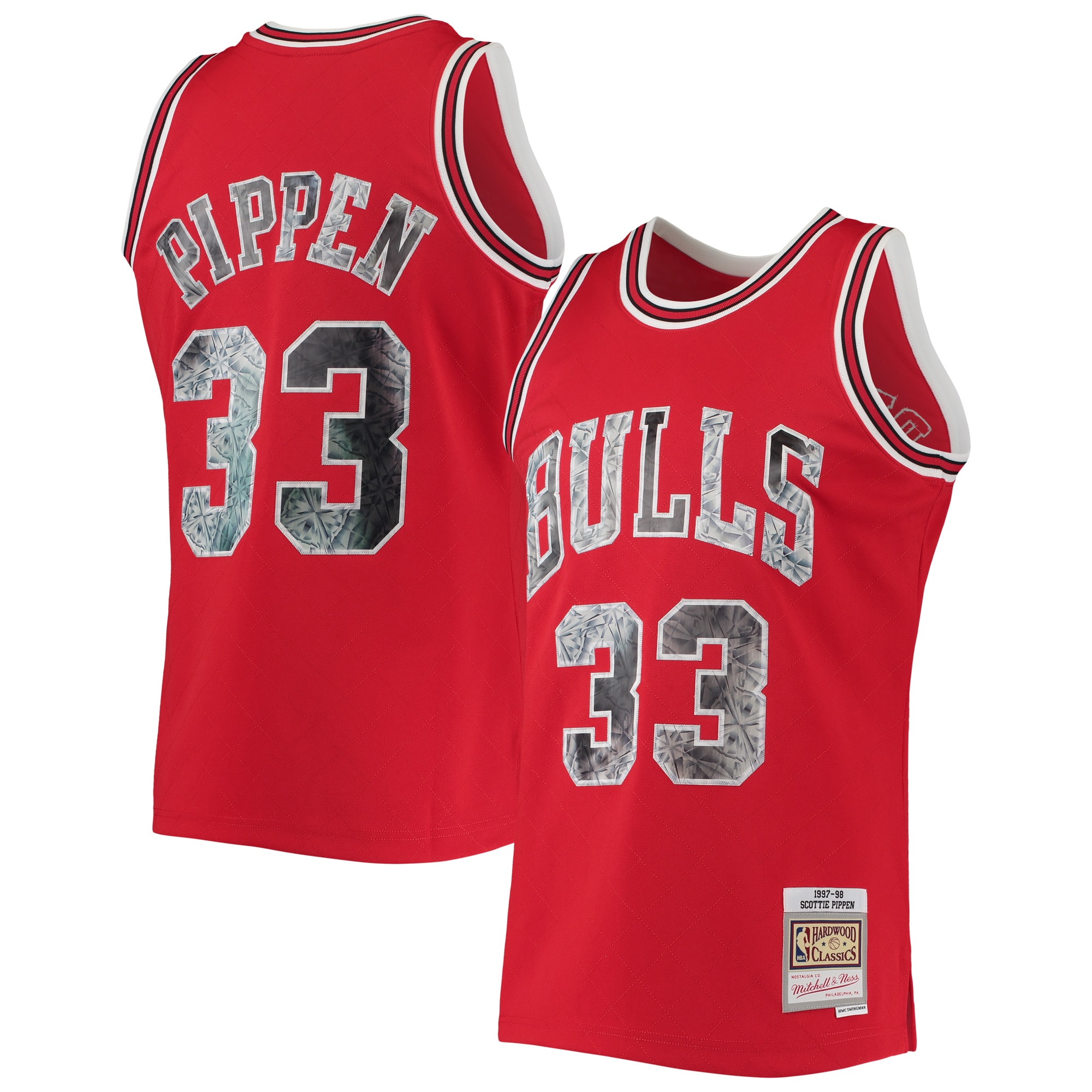 Men's Mitchell \u0026 Ness Scottie Pippen Red Chicago Bulls 1997/98 Hardwood Classics NBA 75th Anniversary Diamond Swingman